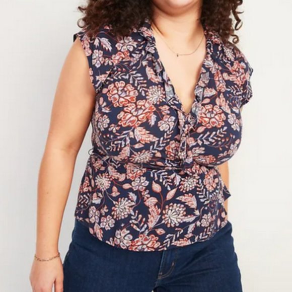 SOLD- Old Navy Ruffled Tie Floral Print Wrap Top M - Picture 1 of 1